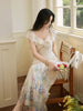 Understanding Flower Gentle Ambience Positioning Embroidery Waist-Cinching Strap Twist Knot Dress