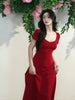 Italian Rose Vintage Style Sophisticated and Elegant Red Mid-Length Short-Sleeve Dress