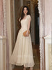 Tahitian Pearl Viscose Jacquard High-Design Sheer Mesh Waist-Cinching Long Dress
