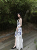 Blue Creek Flower Snow Skirt Small Fresh Floral Lace Spliced Chinese Style Halter Irregular Dress