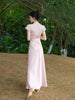 Powder Amber Pearl Bead Skirt Satin Smooth Polka Dot Exquisite Chinese Style Fitted Lace Dress