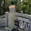 Yanzhu Yaoguang Skirt Light Moonlight Cool Classical New Chinese Style Retro Mesh One-Shoulder Dress