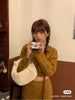 Mustard Brown Knit Sweater Set Deconstructed Tie Rope Round Neck Mixed Color Original Chinese Bell-Sleeved Dress
