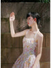 Spring Flower Language Skirt - Dawn French Chiffon Powder Slim Waist Gentle Halter Strap Dress