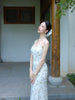 White Ramie Slim-fit Slip Dress Super Ethereal New Chinese-style Retro Floral Print Bodycon