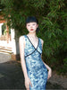 Azure Ripple Glass Skirt Porcelain Blue Tie-Dye Retro New Chinese Style Sleeveless Backless Slim Fit Dress
