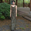 Planting Nepal Skirt Botanical Print Scoop Neck Retro One-Shoulder Strap Two-Way Maxi Dress