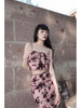 Elegant Rose Pink Print Oil Painting Estate Vintage Floral Lace New Chinese Two-Piece Set