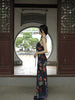 Courtyard Lily Skirt Ink-Color Exquisite Retro Flower Chinese Style Waist-Cinching Elegant Dress