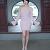 Rose Dream Pink Cloud Skirt Gentle and elegant off-the-shoulder pure and sweet fluffy dress
