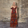 Red Floral Print Ruffle Trim V-Neck Slip Maxi Dress French Vintage Oil Painting Style Vacation Sundress