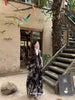 Plus Size Women's Summer French-Style Patchwork Floral Chiffon Long-Sleeve Dress Fits 331 lb