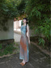 Sunset Glow Skirt Chinese-Style Gentle Rosy Cloud Gradient Pleated Sleeveless Draping Collar Tie-Dye Dress