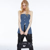 Women's Vintage Blue Denim Tube Top Tank with Waist Tie Sleeveless Slim-Fit Camisole Vest