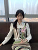 Xiao Juchuan Chestnut/Green Field Set Color-Blocked Retro Irregular Knit Sweater and Skirt