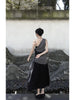 Jian Ma Wrapped Long Dress Cool Gray Linen and Cotton Raindrop Shawl New Chinese Style Layered Black