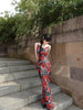 Deep Ink Plum Blossom Skirt Azalea New Chinese Style Rose Original Floral Mermaid Strap Dress
