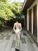 Green Bamboo Rhyme Grace Skirt Classical Blue Vine New Chinese Style Elegant Slit Irregular Strapless Long Dress