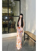 Flower Dyed Dream Chrysanthemum Skirt Elegant Pink Gentle Gradient New Chinese Style Original Halter Maxi Dress