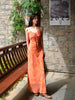 Orange Dusk Flowing Gold Skirt Moonset Autumn Rhyme Artistic and Aesthetic Retro New Chinese Style Vacation Slip Dress