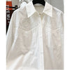 Plus Size Women's Embroidered Long-Sleeve Relaxed Fit Shirt Fits 331 lb