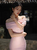 Peach Rhyme Caressing Silk Gown Pink Beauty New Chinese Style Jacquard Elegant One-Shoulder Strapless Dress