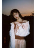 Brick Dirty Dyed Midi Skirt Flower Rain Dew Linen Texture Pleated Layered Waist Cinch Square Shoulder Waistband Dress