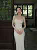 Moon White Chiffon Dress Lace Spliced Gentle and Cool Light Beige New Chinese Style Strapless Maxi