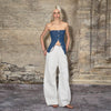 White Panel Distressed Low-Rise Wide-Leg Floor-Length Jeans for Women Loose Fit