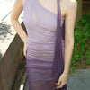 Poem Among Flowers Skirt Late Spring Purple Style with Gradient Mesh Lace One-Shoulder Slim Dress