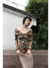 Antique Scented Skirt Floral Retro Elegant One-Shoulder New Chinese Style Fitted Long Dress