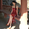 Red Silk Dragon Pattern Skirt Crimson New Chinese Classical Elegant Retro Strapless Waist-hugging Dress