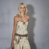 American Leopard Print Denim Tube Top Camisole with Cinched Waist