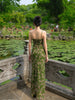 Qing Luo Ying Qun Yu Vintage Floral Mini Fresh Green Slip Midi Dress