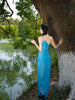 Qingyi Overlapping Wave Skirt Classic Sapphire Blue New Chinese Style Resort Island Retro Slim Fit Dress
