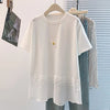 Plus Size Women's Summer New-Style Lace Design Patchwork Short-Sleeve Relaxed Fit T-Shirt Fits 331 lb