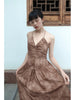 Withered Wood Smoke Field Skirt New Chinese Style Shibori Wabi-Sabi Original Waist Tie Backless Halter Maxi Dress