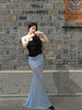Gap Light Binding Wave Skirt Sea Salt Sky Blue Mesh Bustier Wrap Hip Mermaid Tail Vacation Style Retro Set