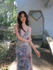 Ji Gray 'Tan' Skirt Soft and Cozy Vintage and Gentle Spaghetti Strap Floral Slim-Fit Waist-Cinching Mermaid Dress