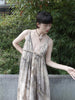 Clear and Cold Tea Dyed Skirt Cotton Linen Tie-Dye Retro New Chinese Style Halter V-Neck Original Maxi Dress