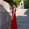 Scarlet Cheongsam with Vermilion Eastern Beauty New Chinese Classical Retro Waist-Tie Slim Dress