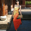 Sunset Dirty Orange Skirt Hanxia Beach Flower Gradient Mermaid Vacation Strap Dress