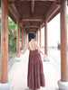 Red Clay Tiered Ruffle Retro Chinese-style Brown Cozy Tie-front Slip Dress Loose Cami