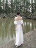 Bright White Lace Dress Elegant Palace Style Puffed Sleeves New Chinese Original Square Neck Long
