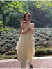Hua Sha White Dress Irregular Layered Cotton Linen Drawstring Heavy Work Straps Half Skirt Halter Two-Way Wear