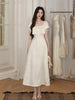 First Encounter Vintage Ethereal White Moonlight Satin Burnout Floral Gentle Dress