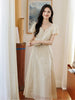 Vacation Afternoon: Exquisite French-Inspired Yellow and White Jacquard Peony Sleeve Dress
