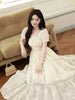 Beauty Law Heavy-duty Lace Patchwork Handmade Flower Waist-cinching Holiday Multi-tier Ruffle Date Dress