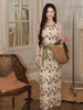 Bicheng Chun Qu All-Cotton New Chinese Style Heavy 3D Embroidery CrÃªpe Acetate Ruched Spliced Dress