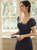 Holiday Polka Dot Palace Elastic Mesh Dress with Waist-Cinching Elegant Design for a Sophisticated Long Gown